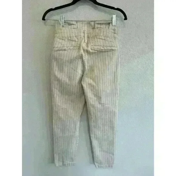 Free People Montella Cream & Brown Pin Stripe High Rise Paperbag Jeans Sz 2 - Picture 3 of 5